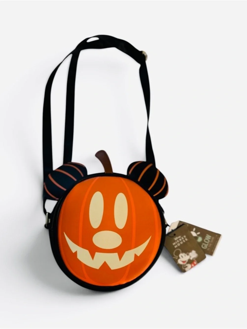 Disney Kids Glow Pumpkin Face Costume Satchel Bag- Black and Orange